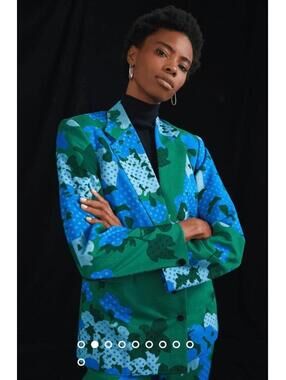 $248 NWT Anthropologie x Pinnacle Emerald Green Floral Jacket Blazer Petite 0P
